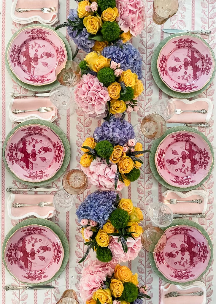 Rectangle Tablecloth | Pink Botanical Stripe