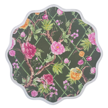 Load image into Gallery viewer, Round Scalloped Placemat | Climbing Roses - Moss

