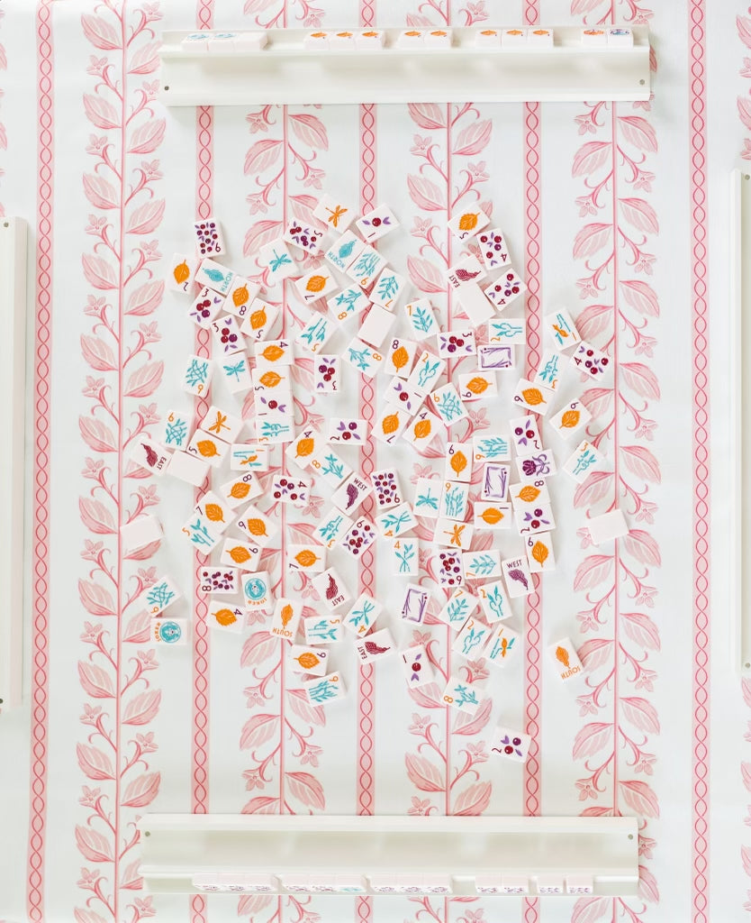 Scalloped Square Game Table Topper | Pink Botanical Stripe