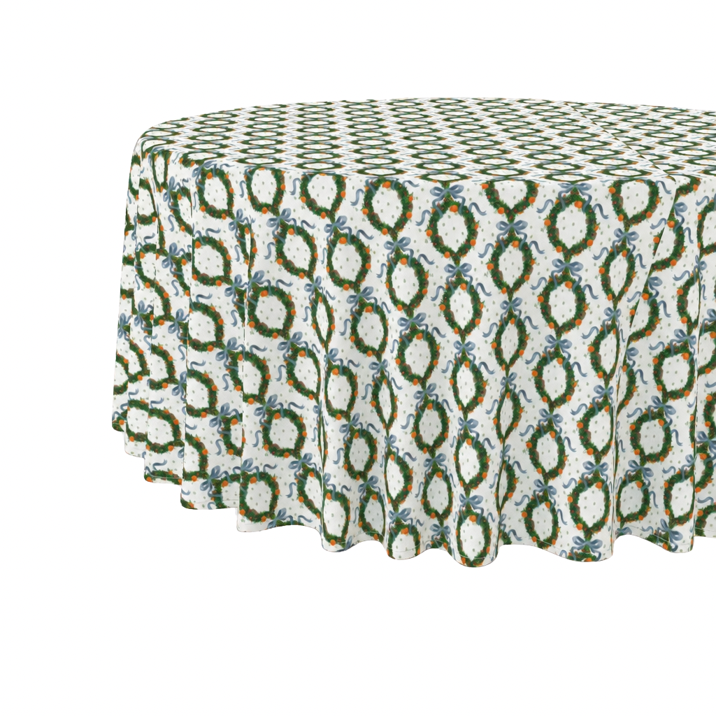 Round Tablecloth | Holiday Wreath | Cornflower Blue