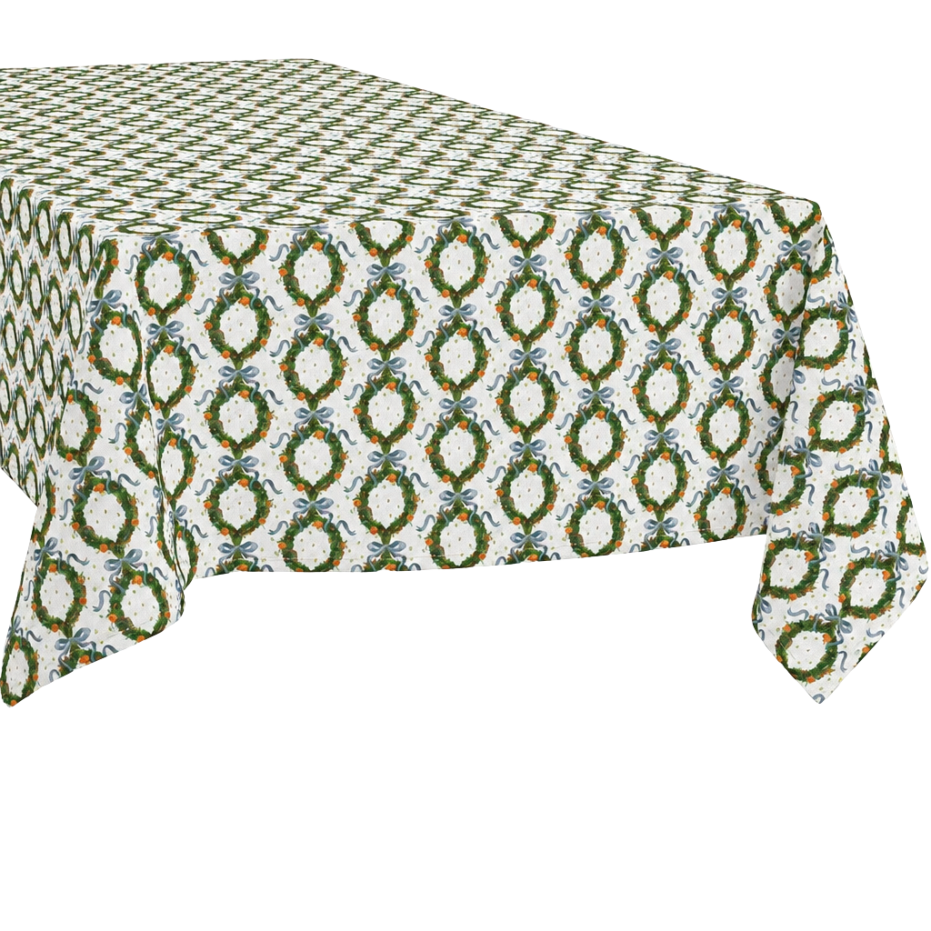 Rectangle Tablecloth | Holiday Wreath | Cornflower Blue