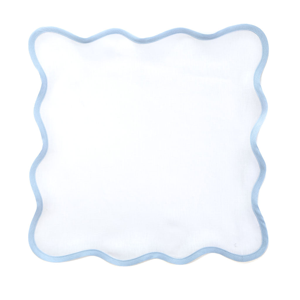 Linen Scalloped Square | Lily White with Cornflower Blue