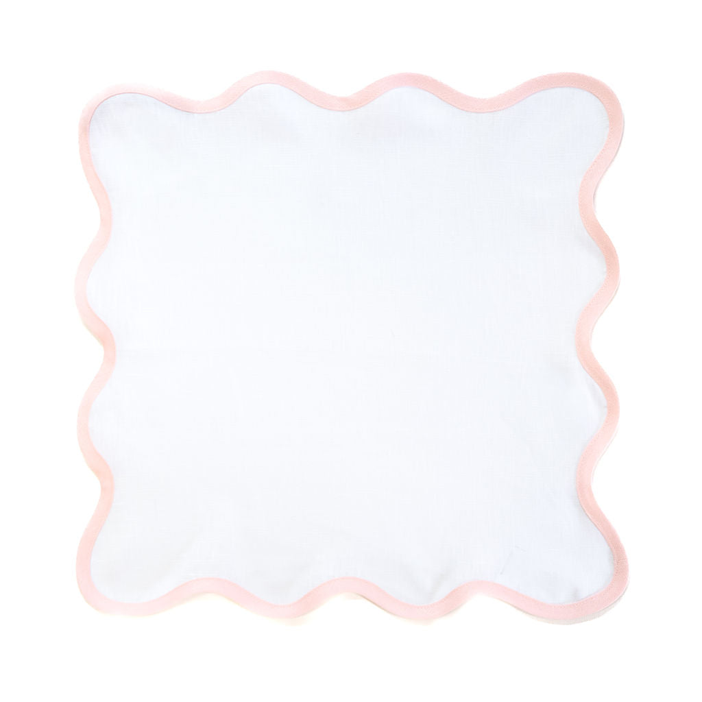 Linen Scalloped Square | Lily White with Peony Pink