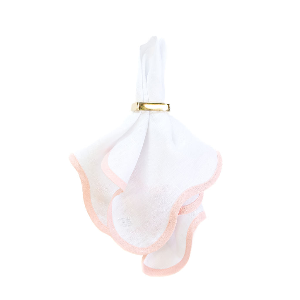Linen Scalloped Square | Lily White with Peony Pink