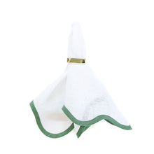 Load image into Gallery viewer, Linen Scalloped Square | Lily White with Pine Green
