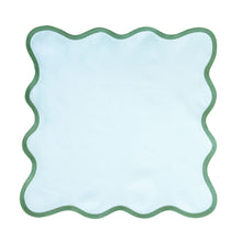 Load image into Gallery viewer, Linen Scalloped Square | Sky Blue with Pine Green
