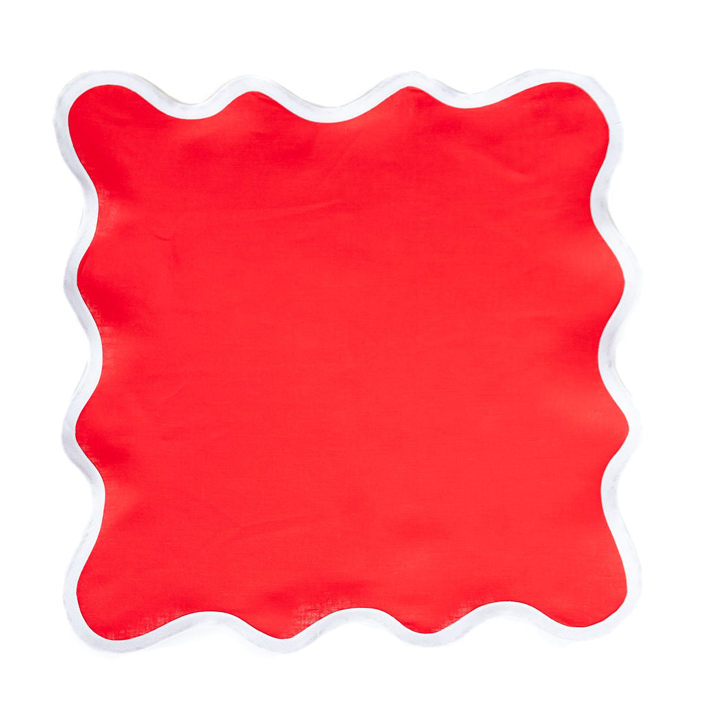 Linen Scalloped Square | Rosebud Red