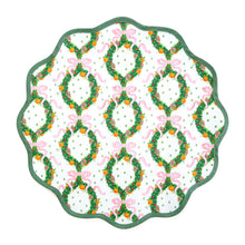Load image into Gallery viewer, Round Scalloped Placemat | Holiday Wreath - Peony Pink
