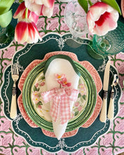 Load image into Gallery viewer, Linen Scalloped Square | Lily White with Pine Green

