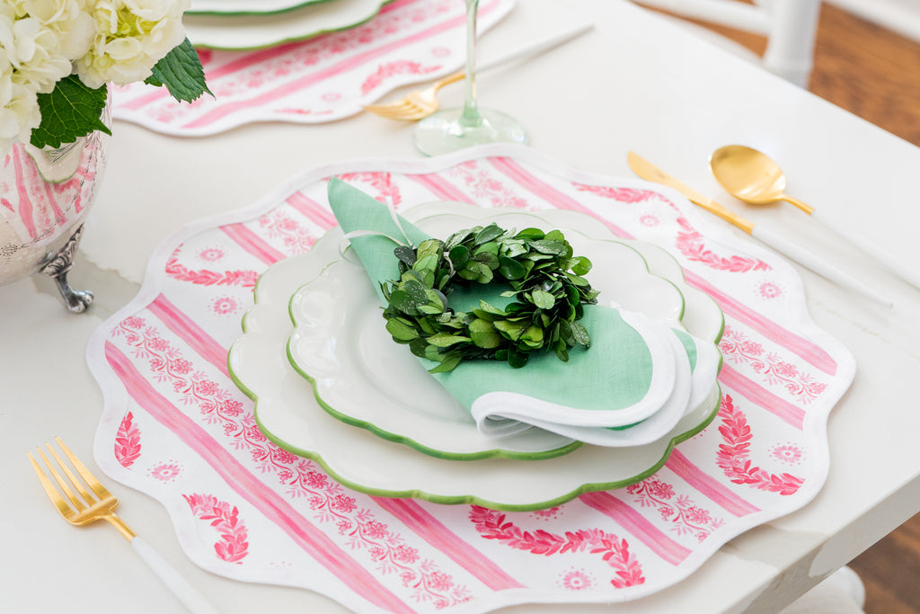 Round Scalloped Placemat | Boxwood Garden-Rose