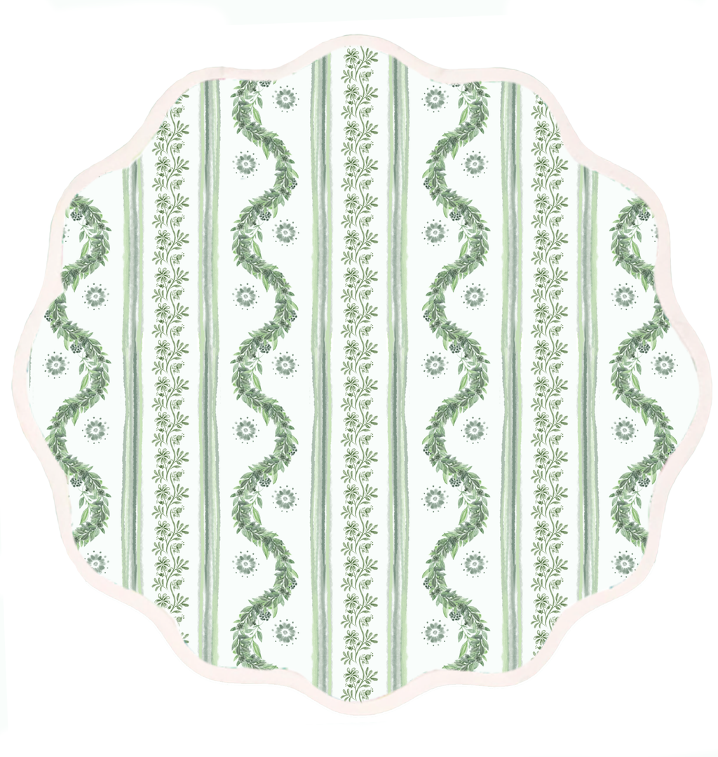 Round Scalloped Placemat | Boxwood Garden - Sage