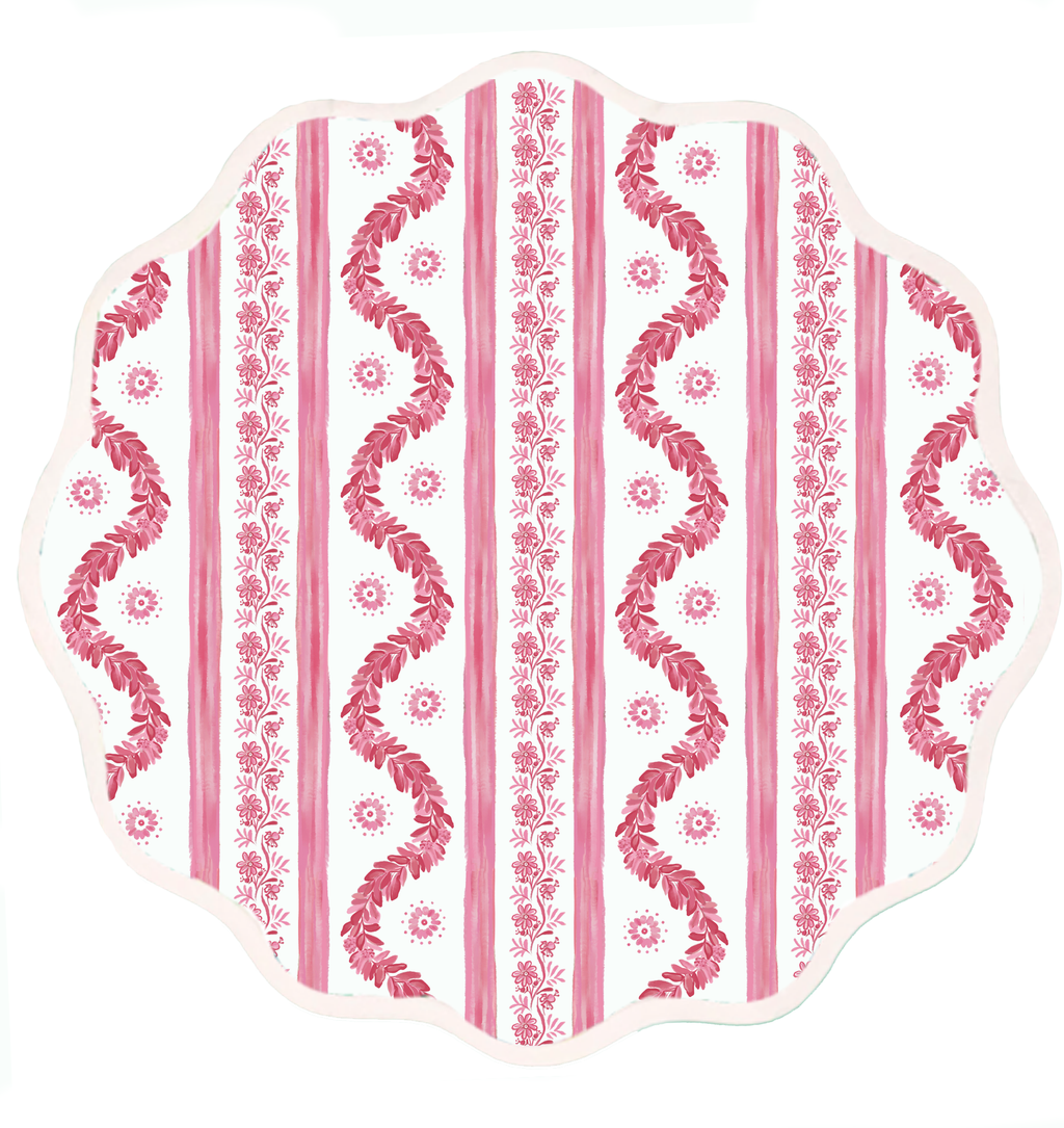 Round Scalloped Placemat | Boxwood Garden-Rose