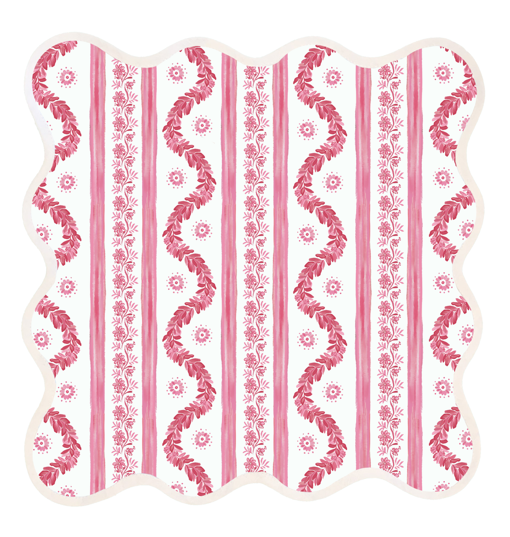 Square Scalloped Placemat | Boxwood Garden - Rose
