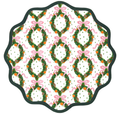 Round Scalloped Placemat | Holiday Wreath - Peony Pink