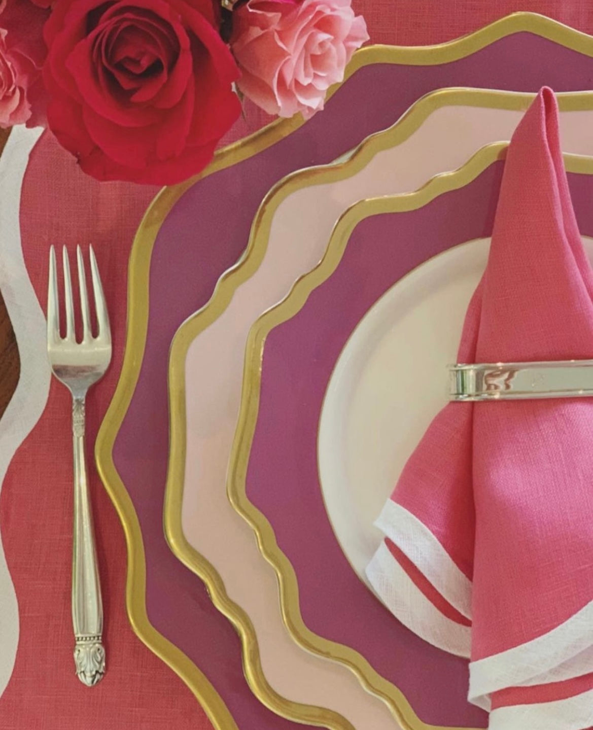 Linen Scalloped Square | Hibiscus Pink