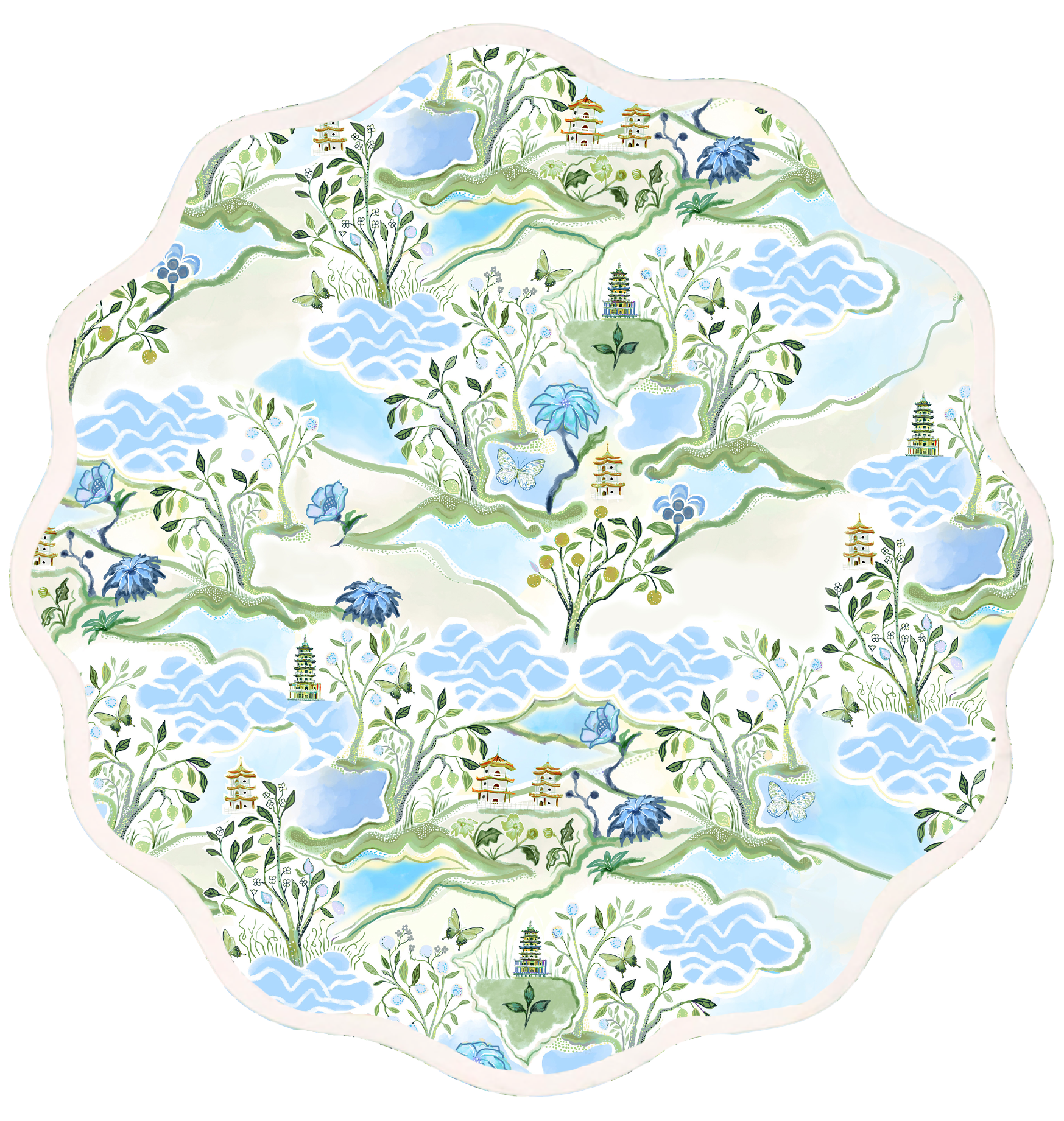 Round Scalloped Placemat | Blue Pagoda